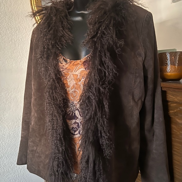 Chico's Dark Brown Teddy Jacket with Faux Fur - Picture 2 of 12
